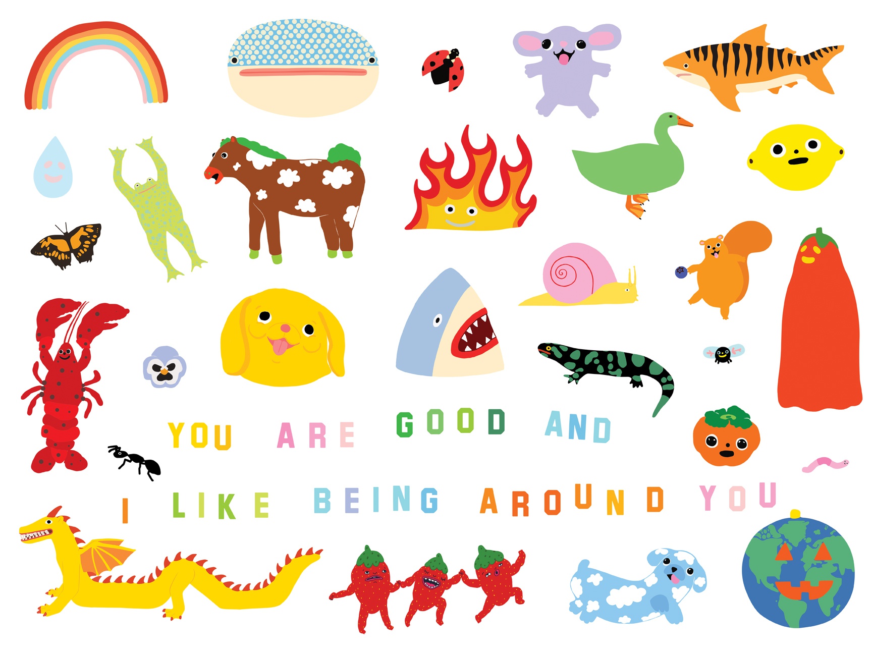 Print by Katie Kimmel and Lorien Stern featuring a variety of animals and letters.